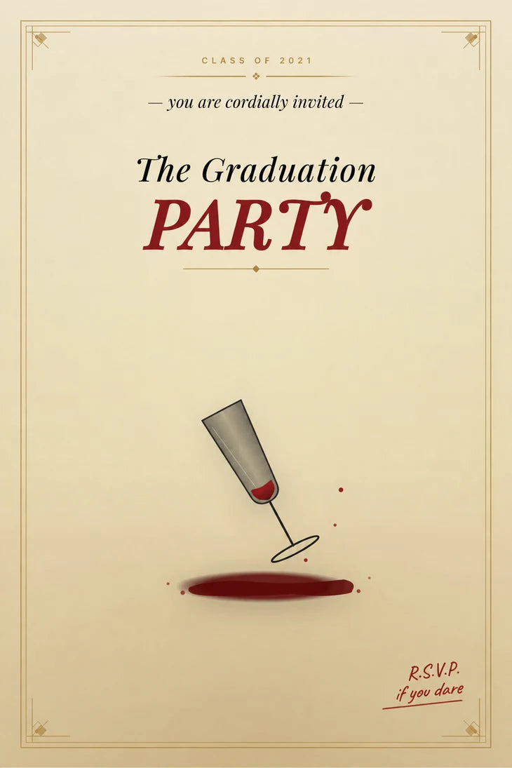Murder at the Graduation Party – invitation artwork